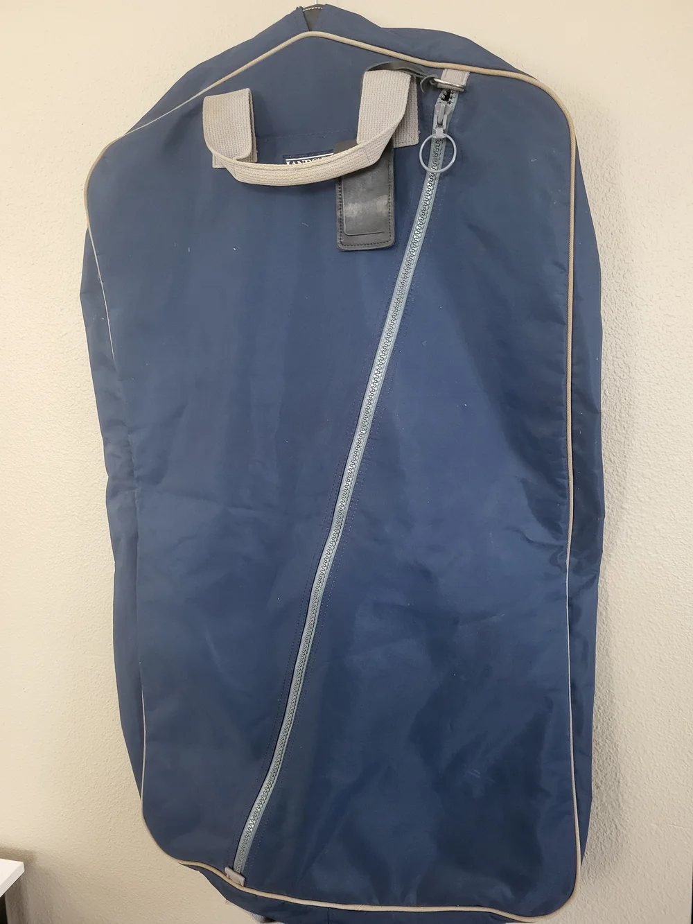 Land’s End Blue Garment Bag Travel Nylon Canvas Zip front ID Tag